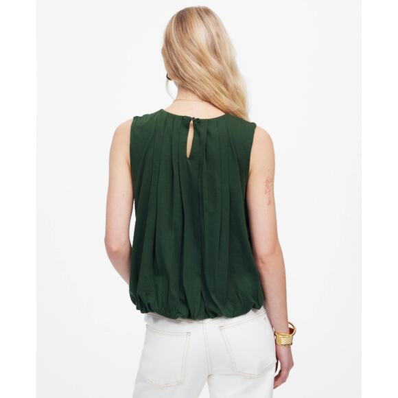 Madewell Sleeveless Crewneck Bubble Top XS Summit Green Pullover Stretch Cotton - Picture 2 of 9